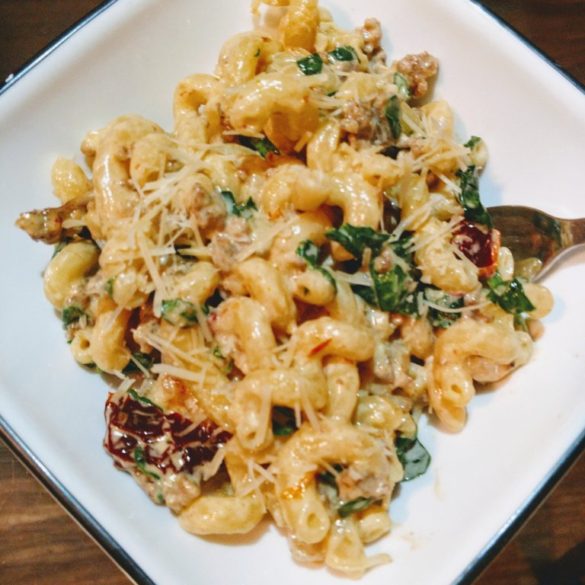 Sausage Cavatappi with Sun-dried Tomato Alfredo