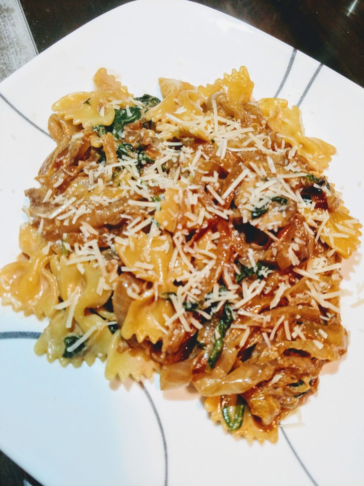 Carmelized Onion Farfalle with Balsamic Cream Sauce
