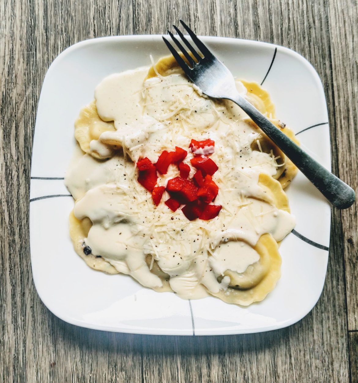 Mushroom Ravioli with Asiago Alfredo