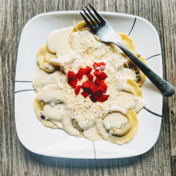 Mushroom Ravioli with Asiago Alfredo