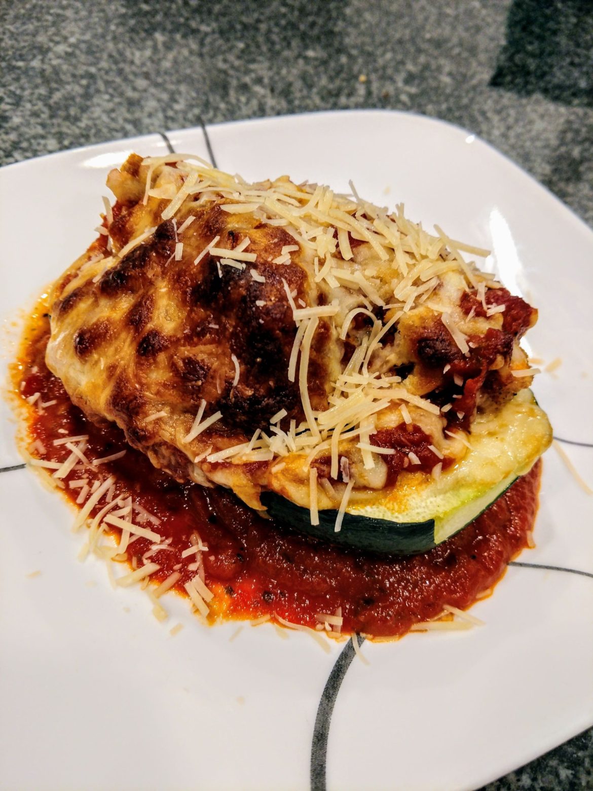 Chicken Parm stuffed zucchini