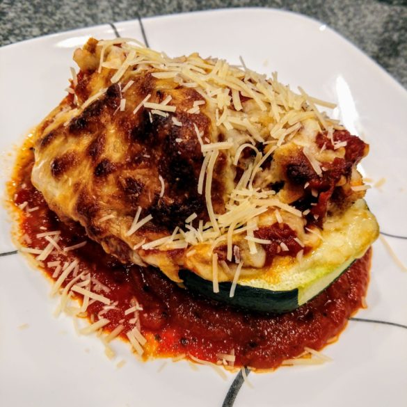 Chicken Parm stuffed zucchini